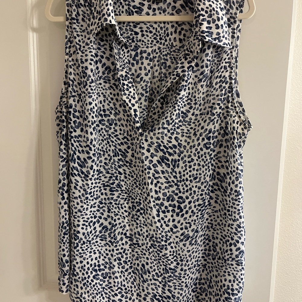 CAbi Navy and White Patterned Blouse